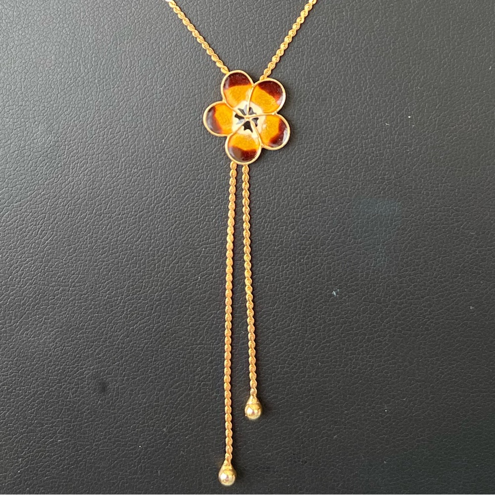 Vintage gold tone floral flower lariat style necklace 17" georgio